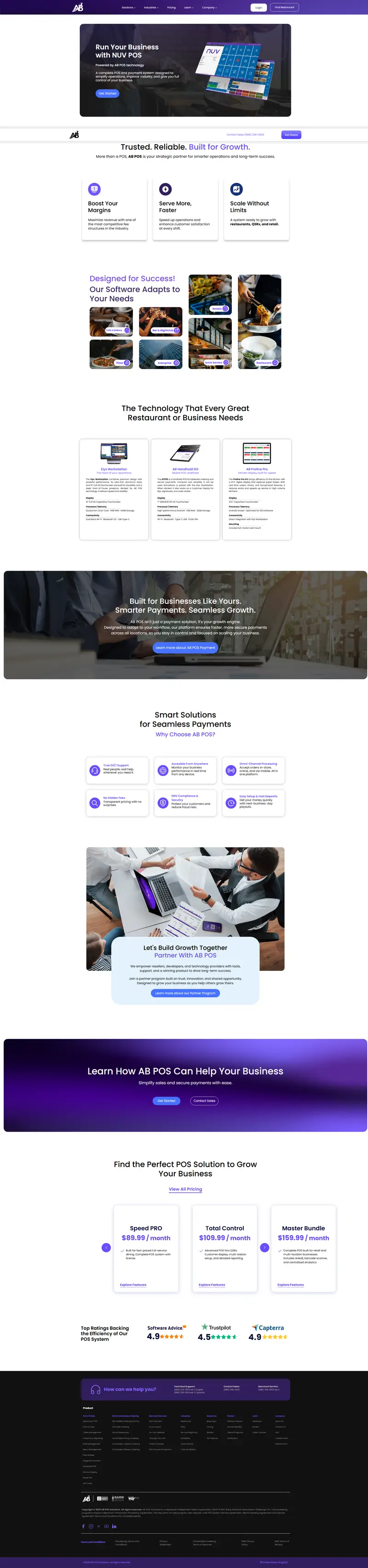 All-in-One POS System for Restaurants & Retail | AB POS Solutions — SaaS website design screenshot