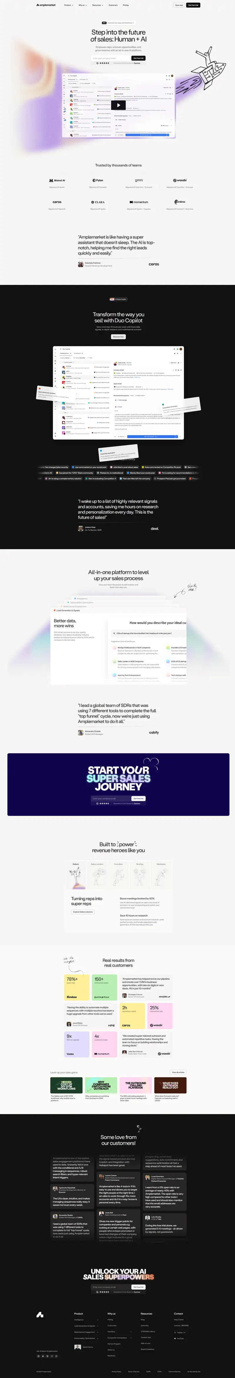Amplemarket: AI Sales Copilot for sales teams — SaaS website design screenshot