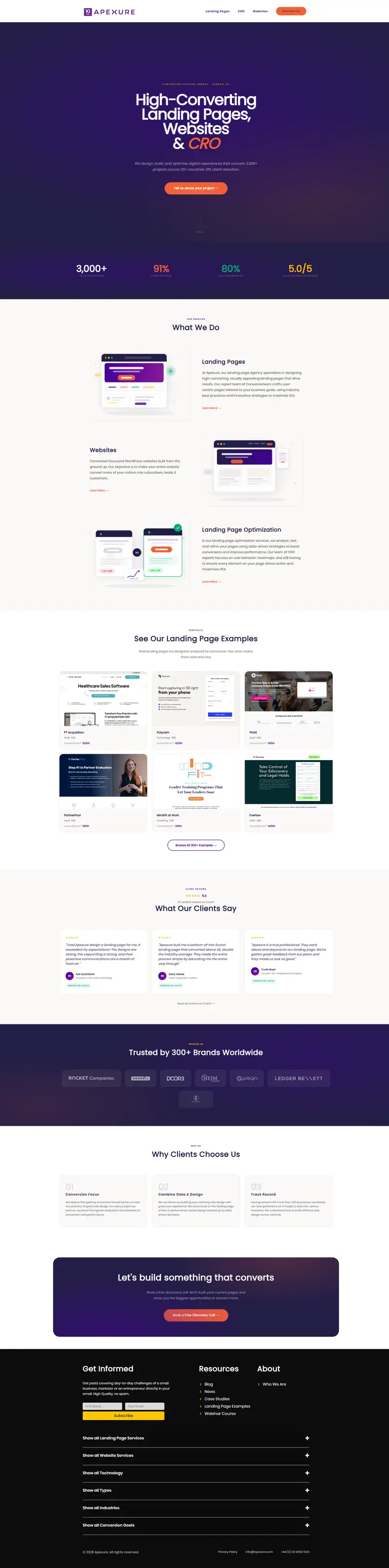 Conversion-Focused Agency | Landing Pages, Websites & CRO | Apexure — SaaS/Software Product website design screenshot