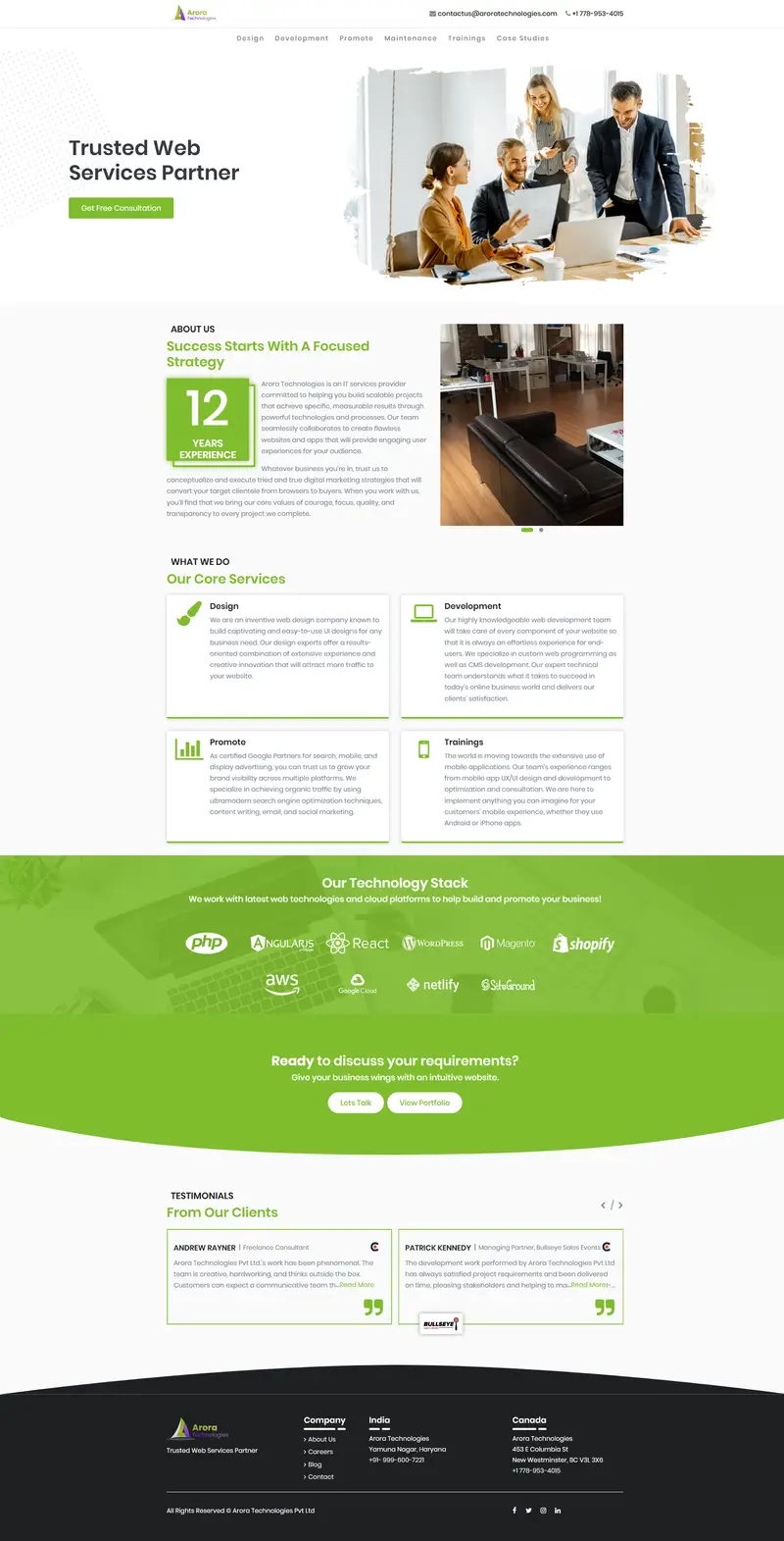 Website Design | Web Development | SEO Company in Vancouver | Arora Technologies — SaaS/Software Product website design screenshot