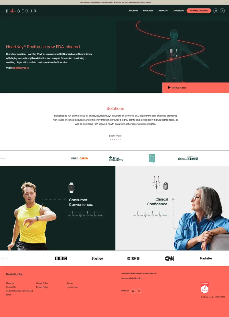 B-Secur | Advancing Heart Health Technology — SaaS website design screenshot