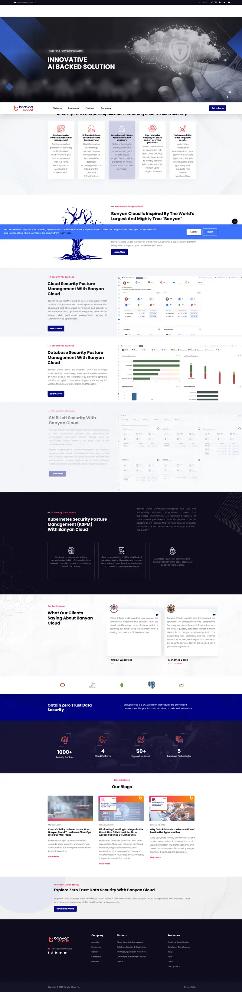 Banyan Cloud: AI Powered Cloud Native Application Protection Platform (CNAPP) — SaaS website design screenshot