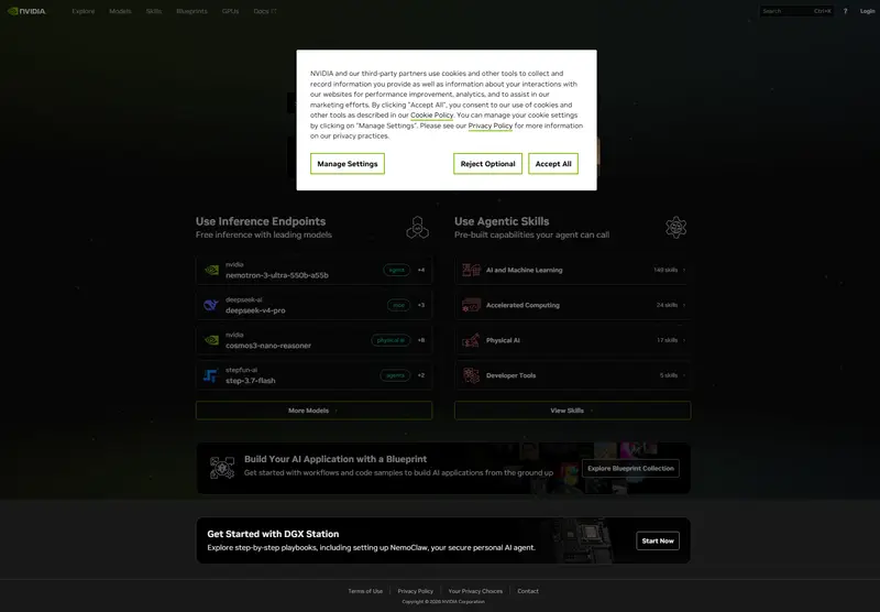Try NVIDIA NIM APIs — SaaS website design screenshot