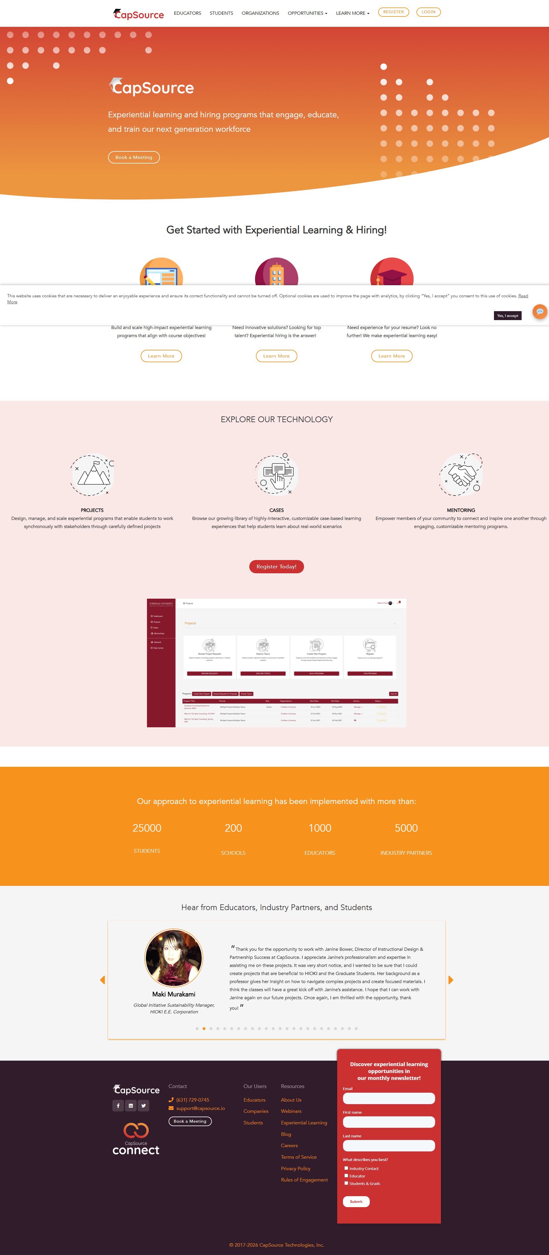 CapSource – Experiential Learning Made Easy — SaaS/Software Product website design screenshot