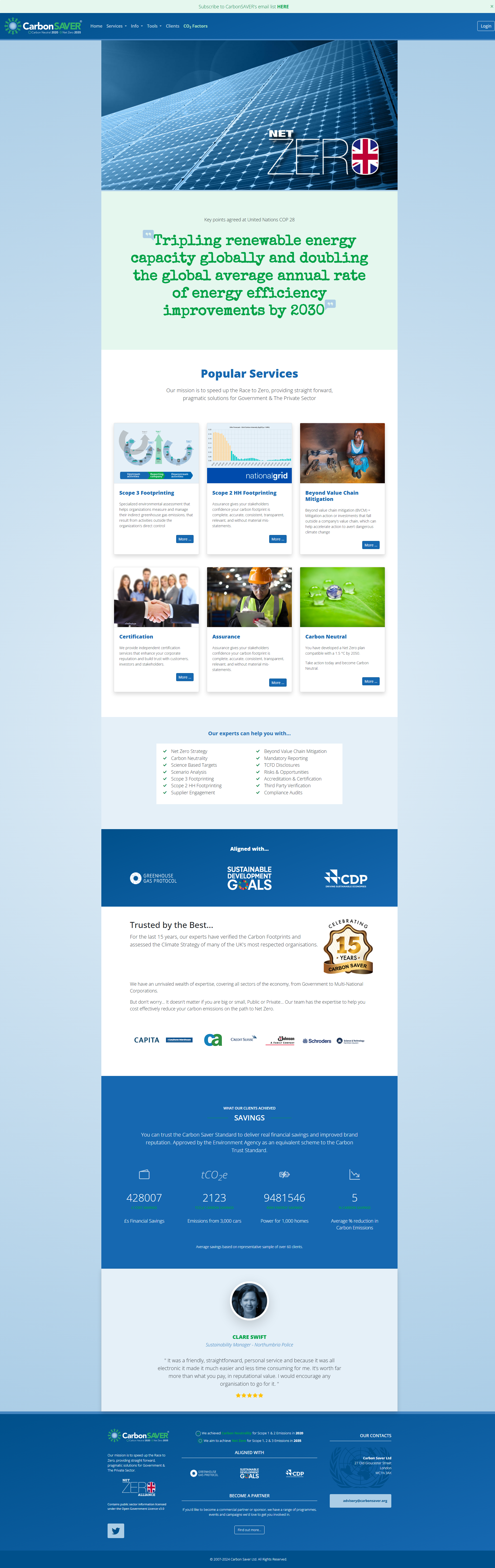 Practical Solutions for the Climate Transition & Net Zero — SaaS/Software Product website design screenshot