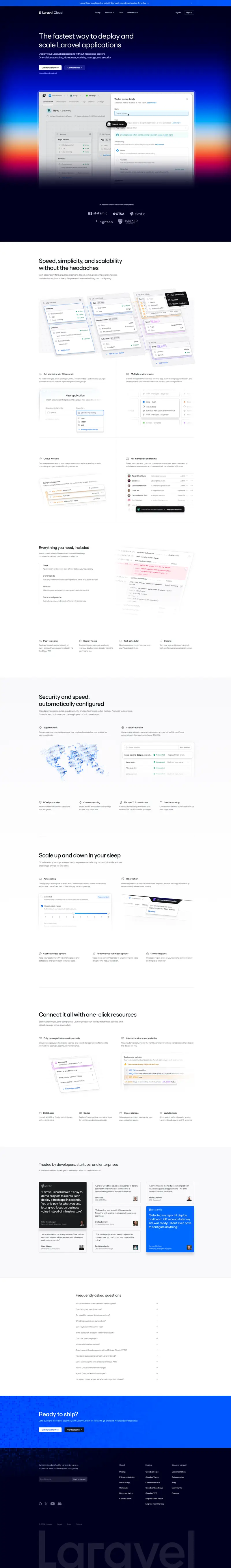 Laravel Cloud Hosting - Deploy & Scale Laravel Apps — SaaS website design screenshot