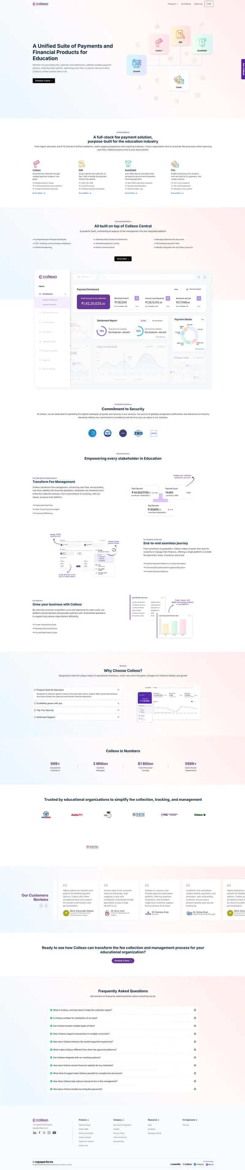Simplify Fee Management for Education with Collexo — SaaS website design screenshot