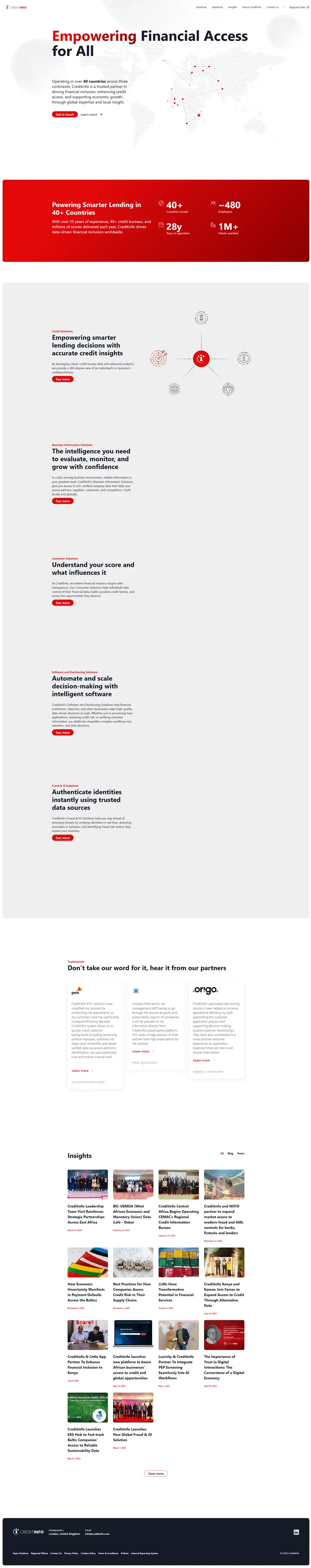 We Facilitate Access to Finance | Creditinfo website screenshot