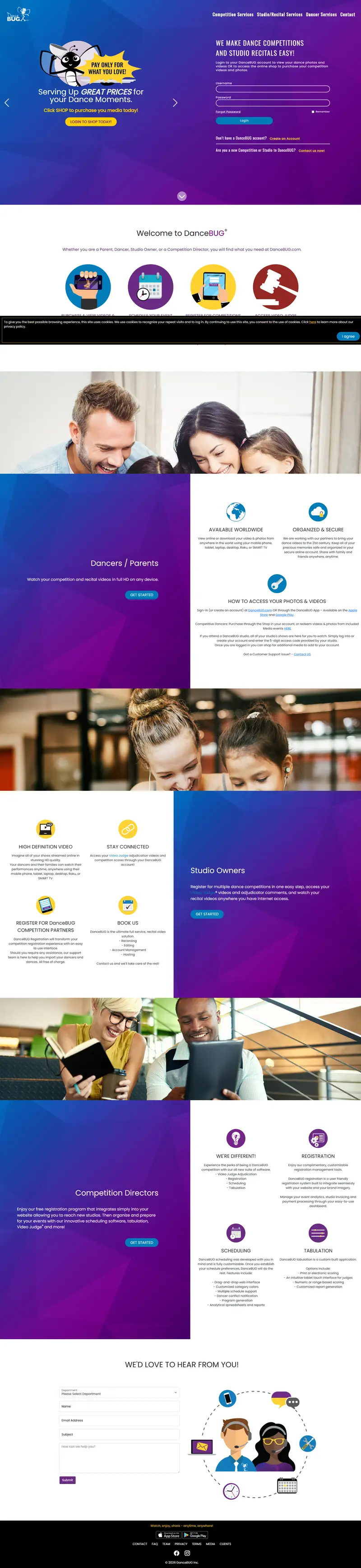 DanceBUG — SaaS website design screenshot