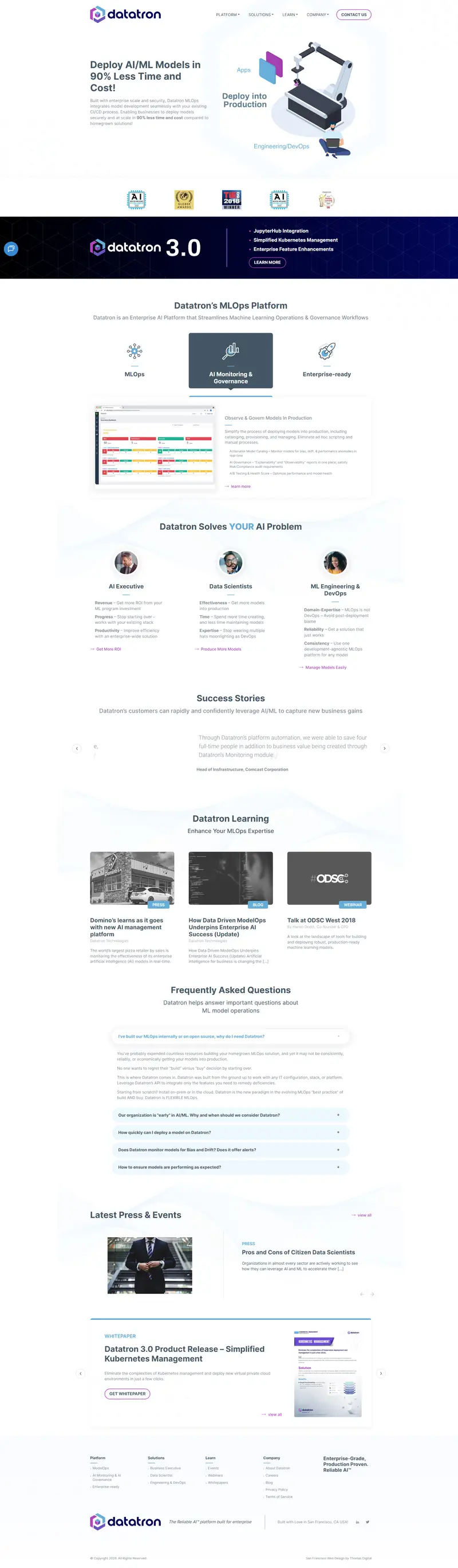MLOps Platform with Scale and Security | Datatron — SaaS/Software Product website design screenshot