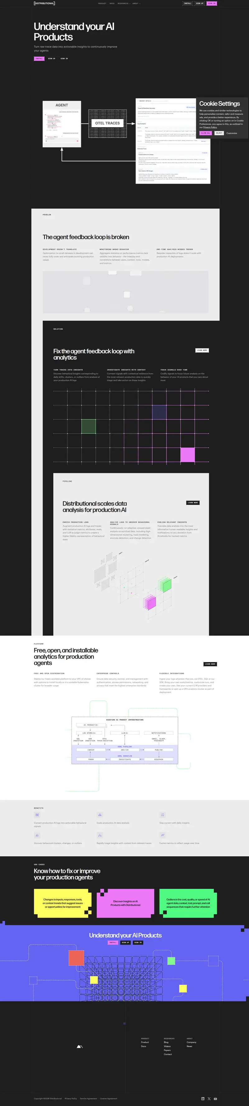 Distributional | Understand your AI products — SaaS website design screenshot