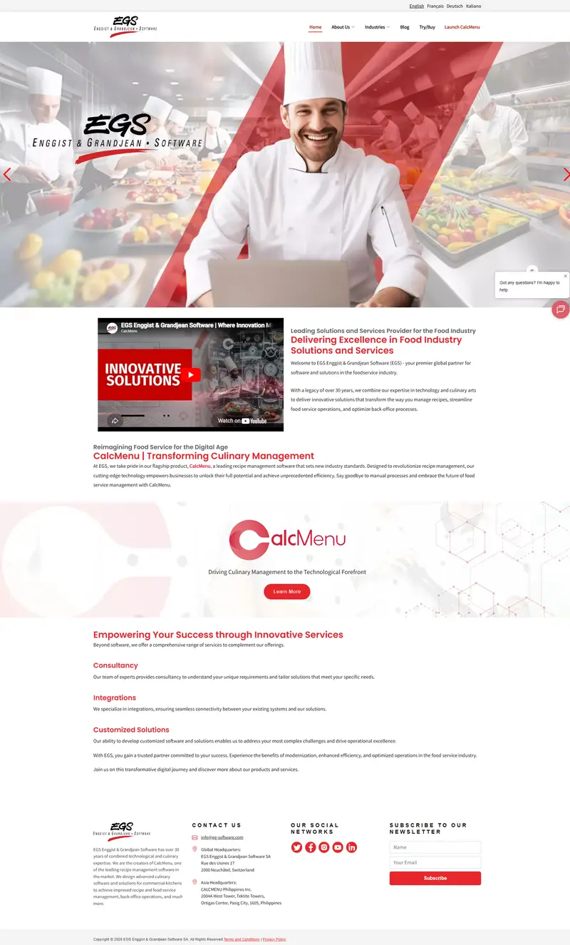 EGS CALCMENU: Recipe Management for Pro Kitchens & Food Service — SaaS website design screenshot