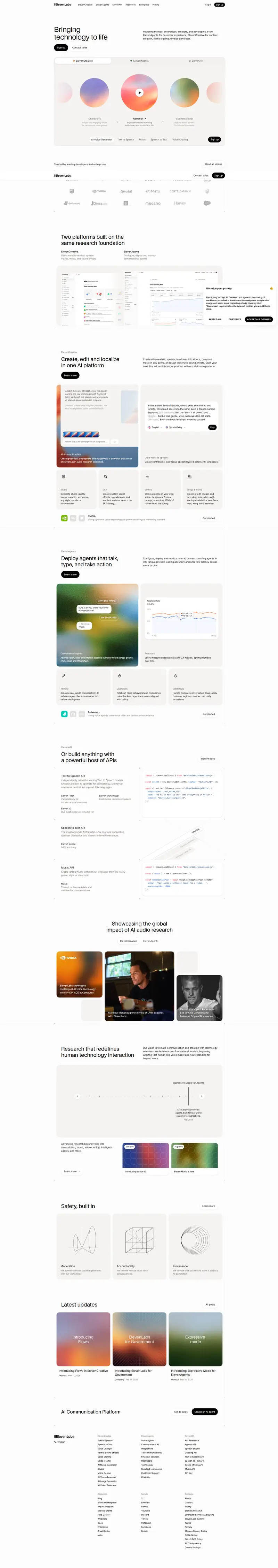 Free AI Voice Generator & Voice Agents Platform | ElevenLabs — SaaS website design screenshot