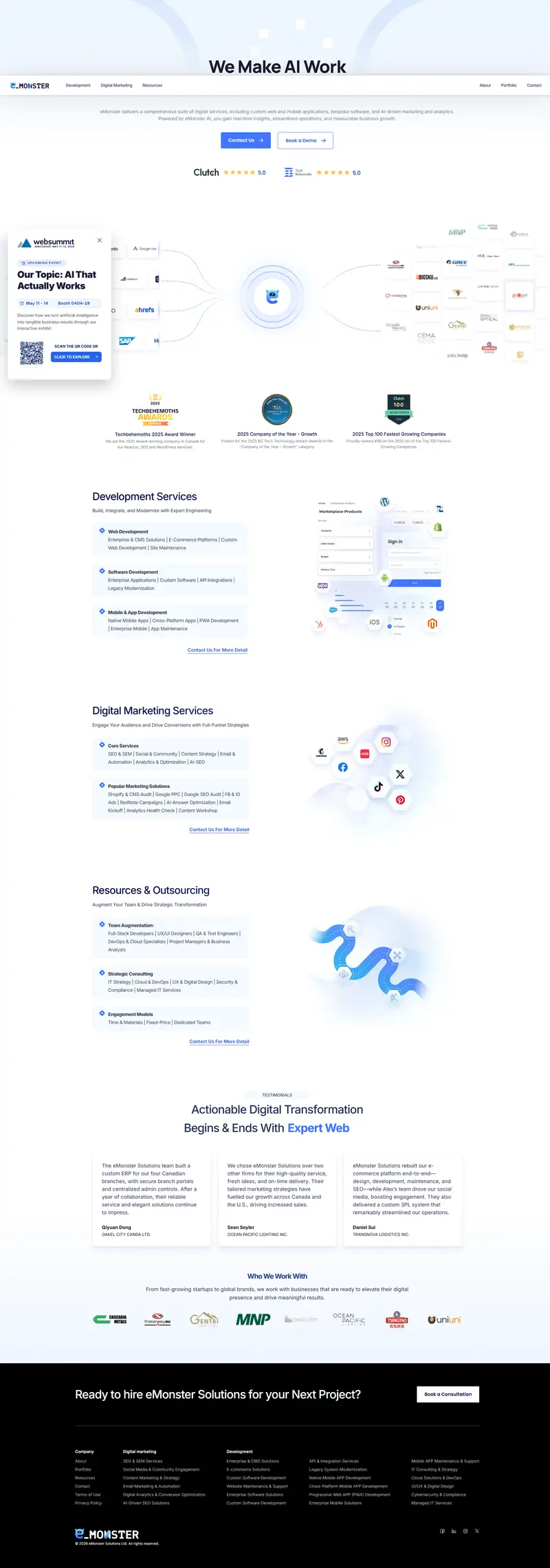 Website Development & Digital Marketing | eMonster Solutions — SaaS/Software Product website design screenshot