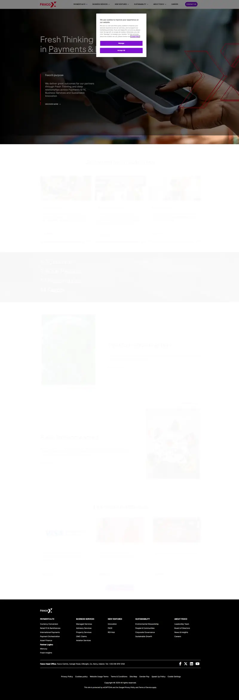 Payments and FX | Business Services | Innovation | Fexco — Internet Business website design screenshot