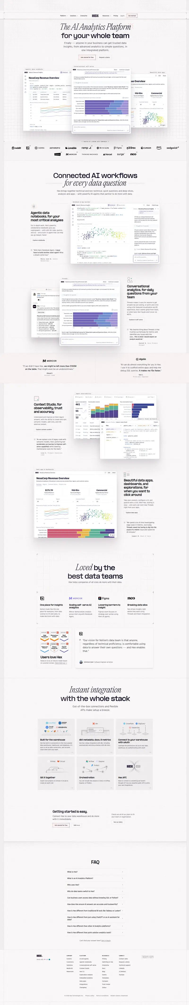 The AI Analytics Platform for your whole team | Hex — SaaS website design screenshot