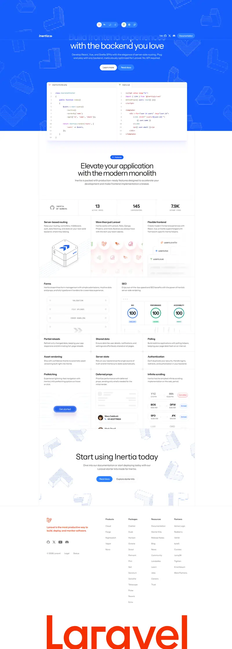 Inertia.js - The Modern Monolith — SaaS website design screenshot