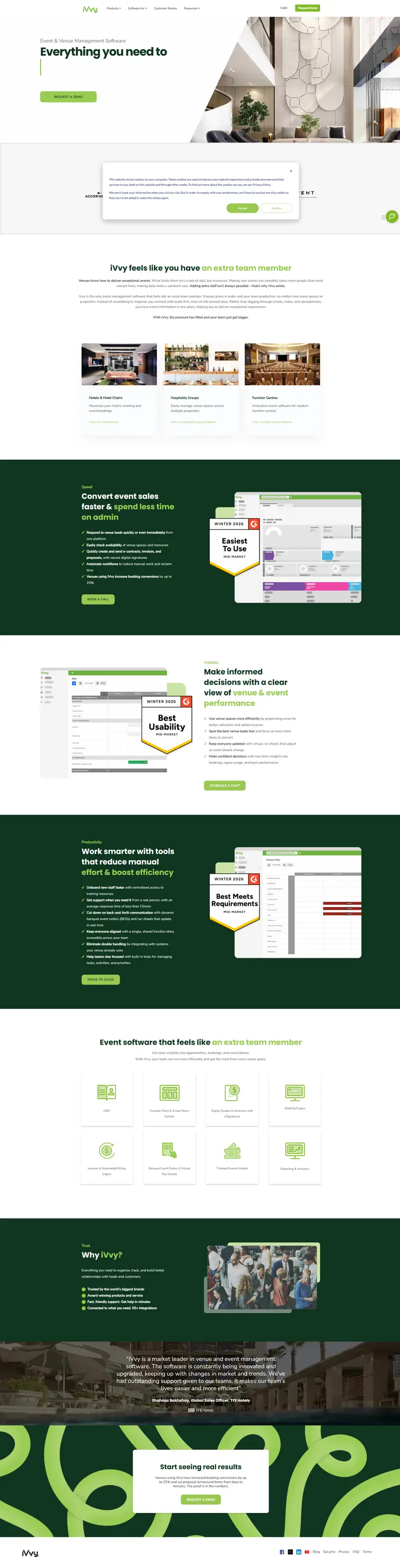 iVvy: Event & Venue Management Software — SaaS website design screenshot
