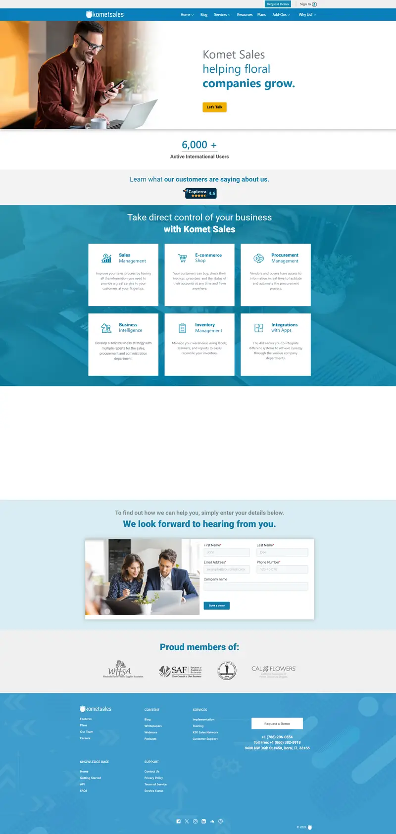 Komet Sales | Floral Platform for Importers, Wholesalers & Growers — SaaS website design screenshot
