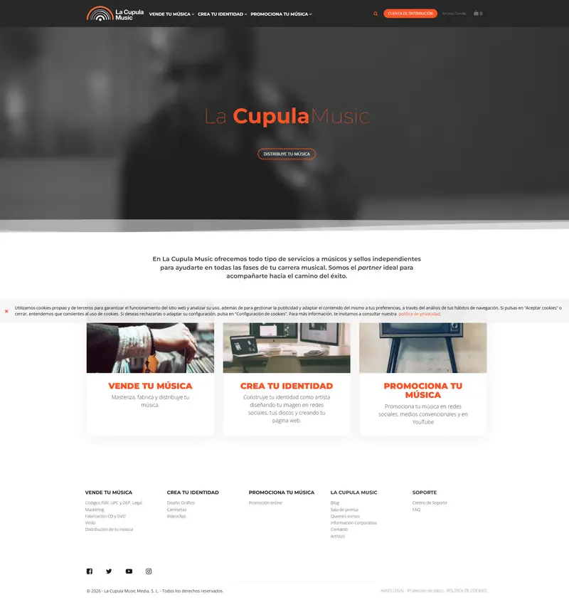 La Cupula Music Distribución Digital y servicios — SaaS/Software Product website design screenshot