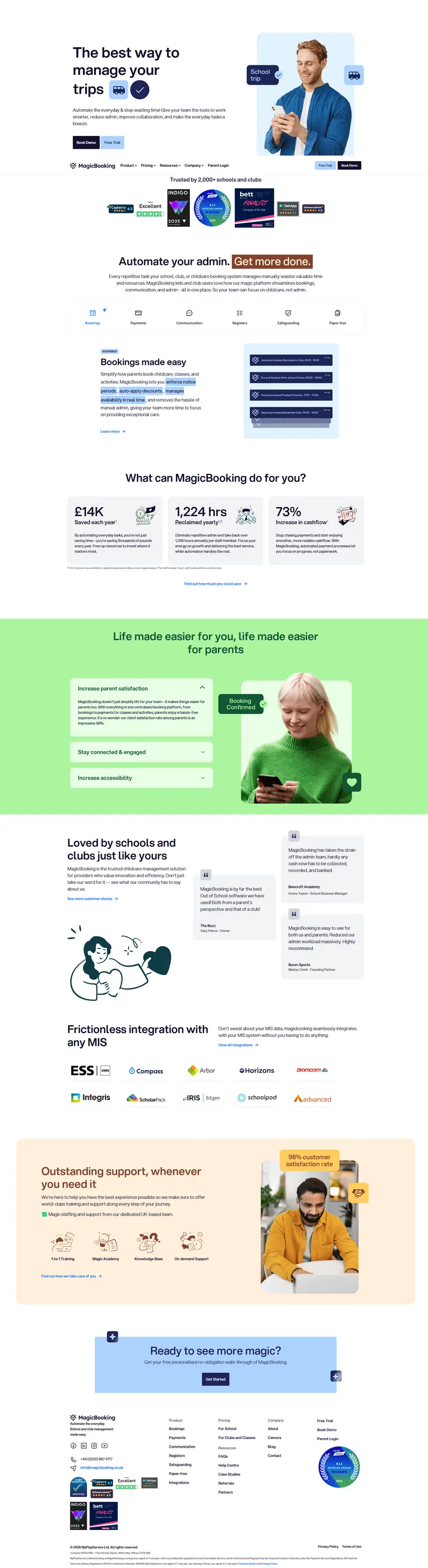 MagicBooking | The All-in-One Booking System for Schools, Clubs & Childcare Activities — SaaS/Software Product website design screenshot