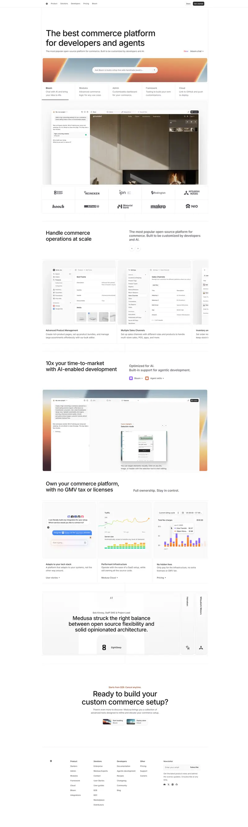Medusa - A Commerce Platform for Developers and Agents — SaaS website design screenshot
