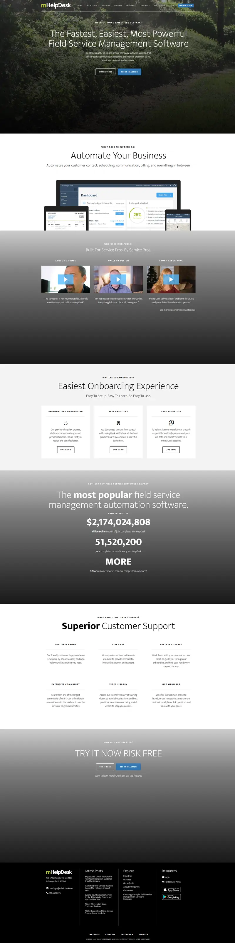 Best Field Service Management Software & Mobile App - mHelpDesk — SaaS/Software Product website design screenshot