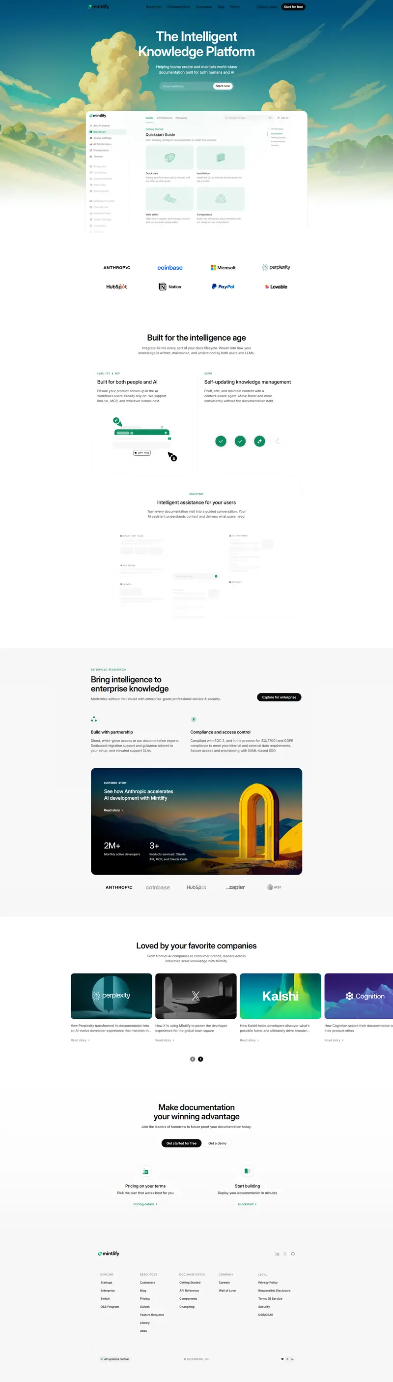 Mintlify - The Intelligent Knowledge Platform — SaaS website design screenshot