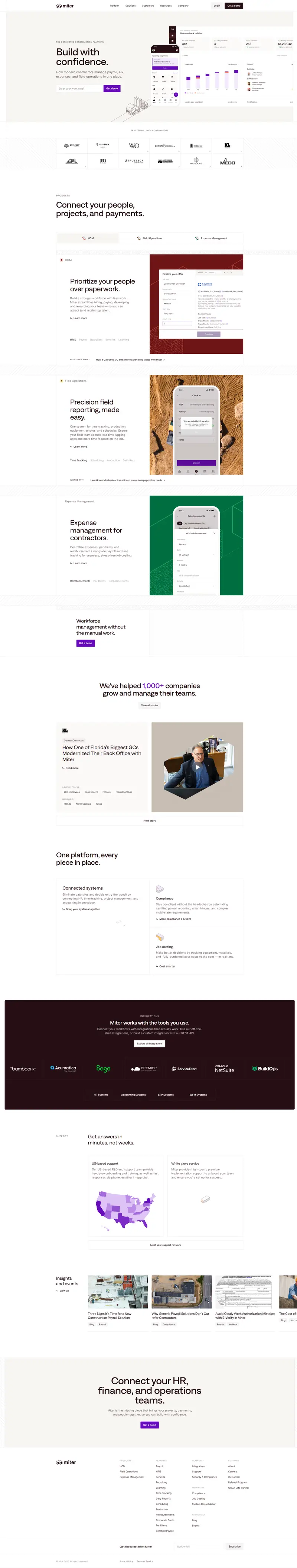 Miter | Payroll, HR, Expenses & Field Ops Software — SaaS website design screenshot