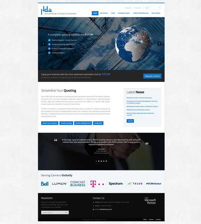 NDA | Telecom Pricing and Sales Automation Systems — SaaS website design screenshot