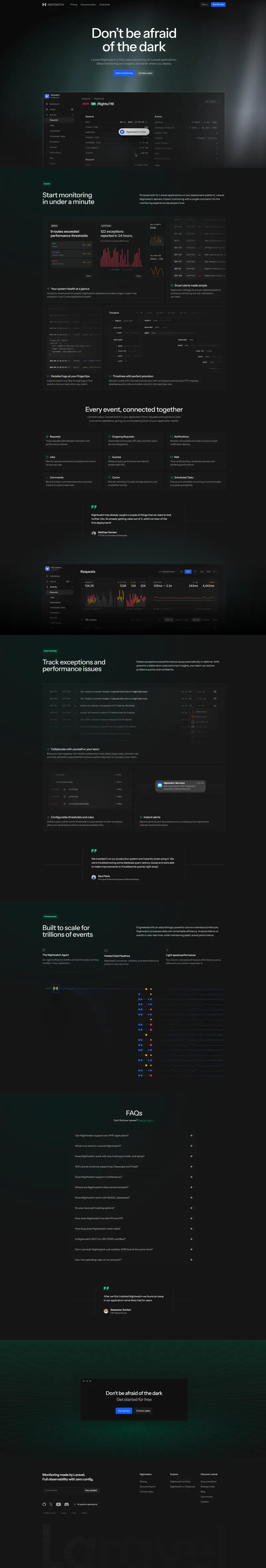 Laravel Nightwatch — SaaS website design screenshot