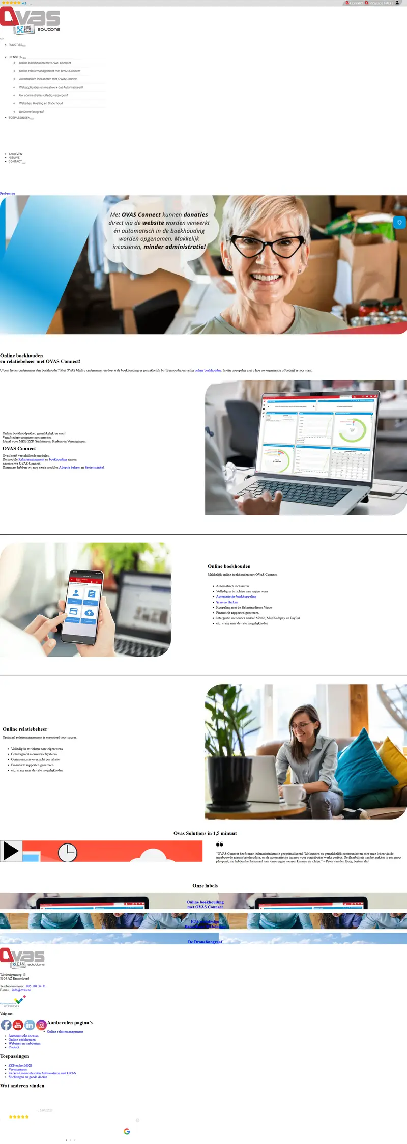 Online boekhouden en relatiebeheer - OVAS Solutions — SaaS/Software Product website design screenshot