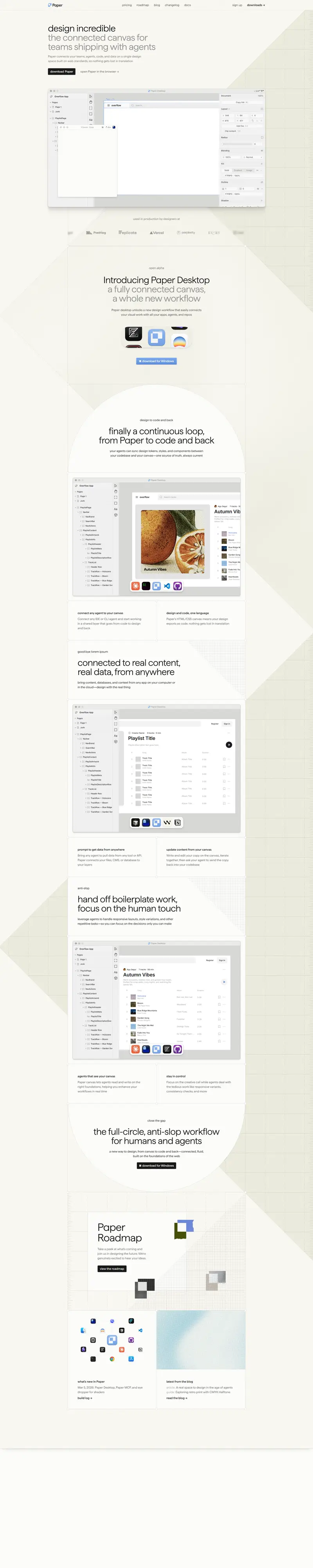 Paper – design, share, ship — SaaS website design screenshot