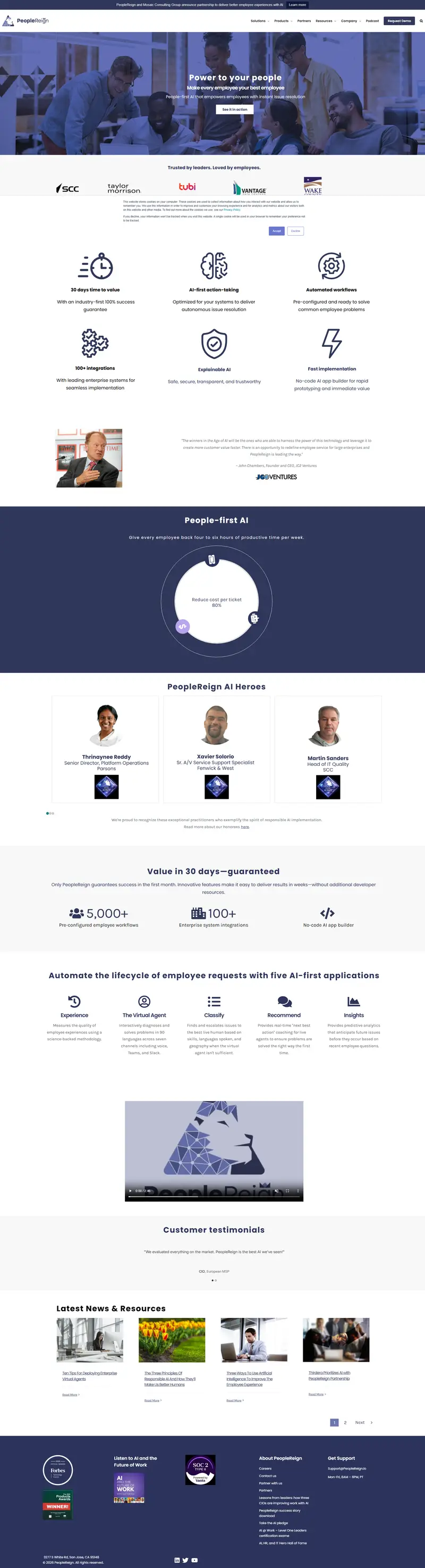 PeopleReign – Meet the world’s smartest virtual agent for IT and HR employee service - PeopleReign AI for IT and HR employee service — SaaS/Software Product website design screenshot