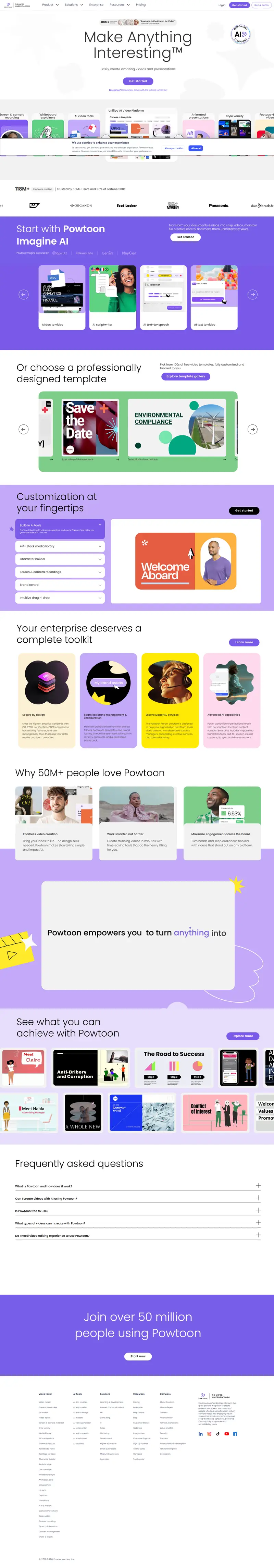 Video Maker | Make Videos and Animations Online | Powtoon — SaaS website design screenshot