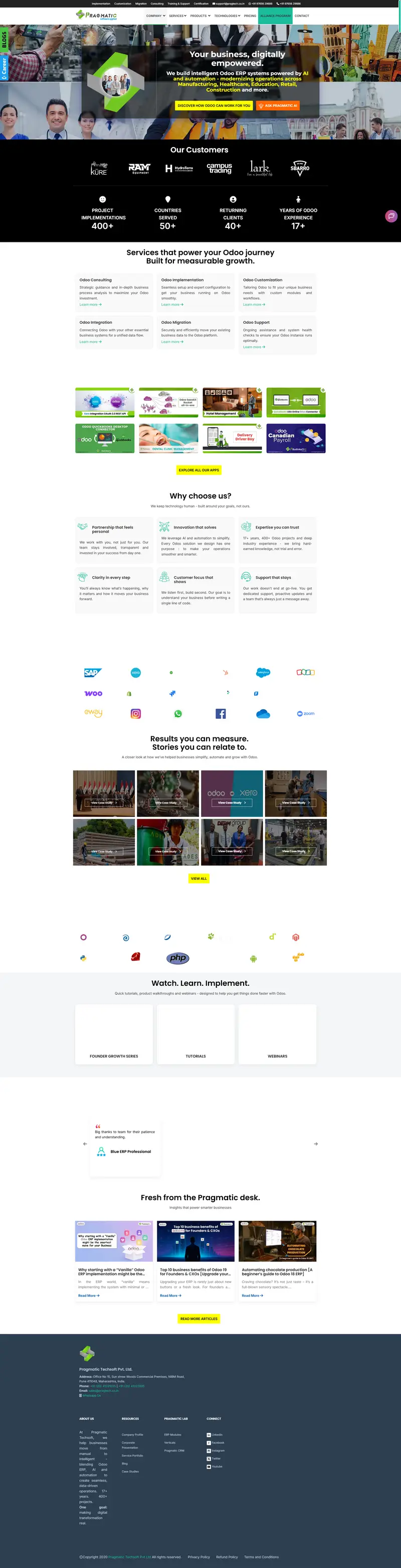 Pragmatic Techsoft - Leading Odoo Service Provider - Pragmatic — Services website design screenshot