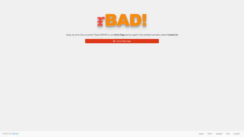rBUX 404 — SaaS/Software Product website design screenshot