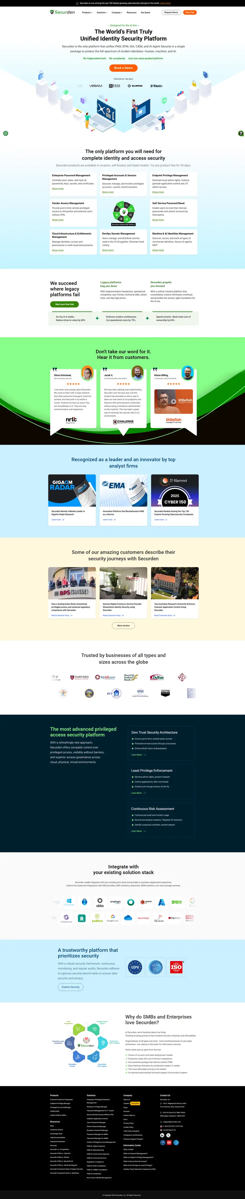 Securden – The World’s First Unified Identity Security Platform | Unifying PAM, EPM, IGA, CIEM & AI — SaaS website design screenshot