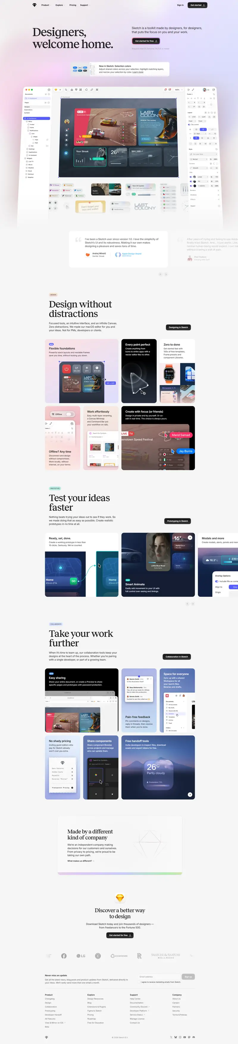 Sketch · Design, prototype, collaborate and handoff — SaaS website design screenshot
