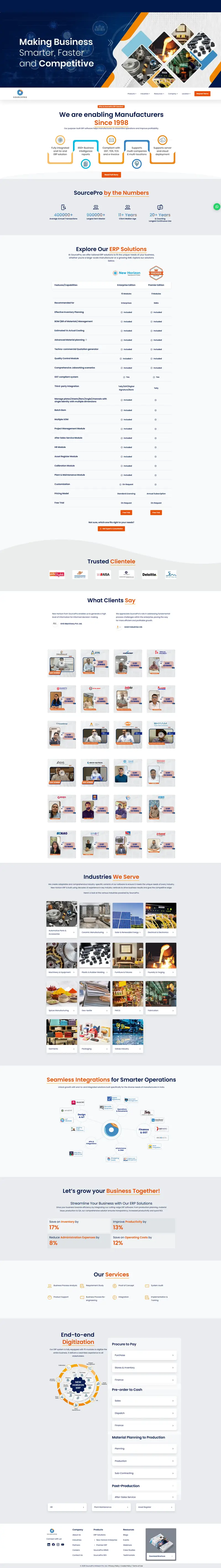 Manufacturing ERP Software Company in India | SourcePro — SaaS website design screenshot