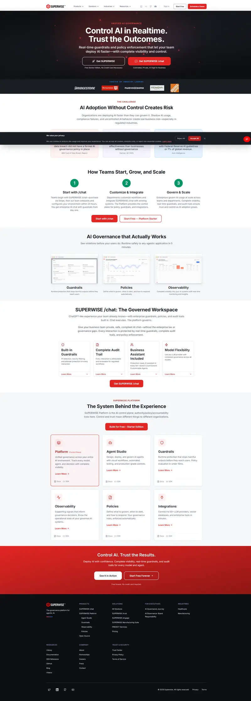 Enterprise AI Control Platform | SUPERWISE | Trust — SaaS website design screenshot