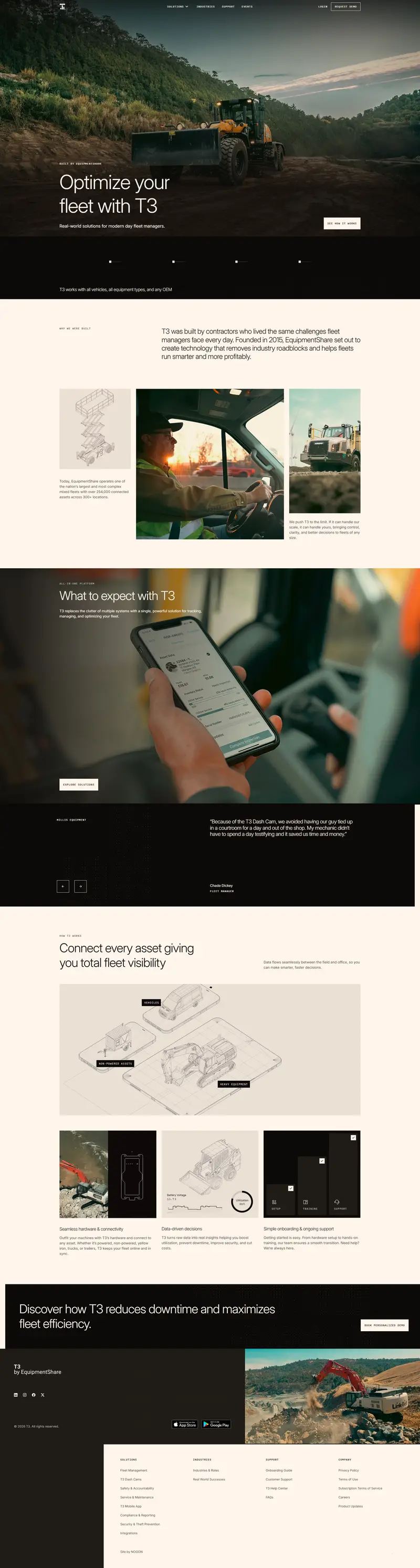 T3 by EquipmentShare — SaaS website design screenshot
