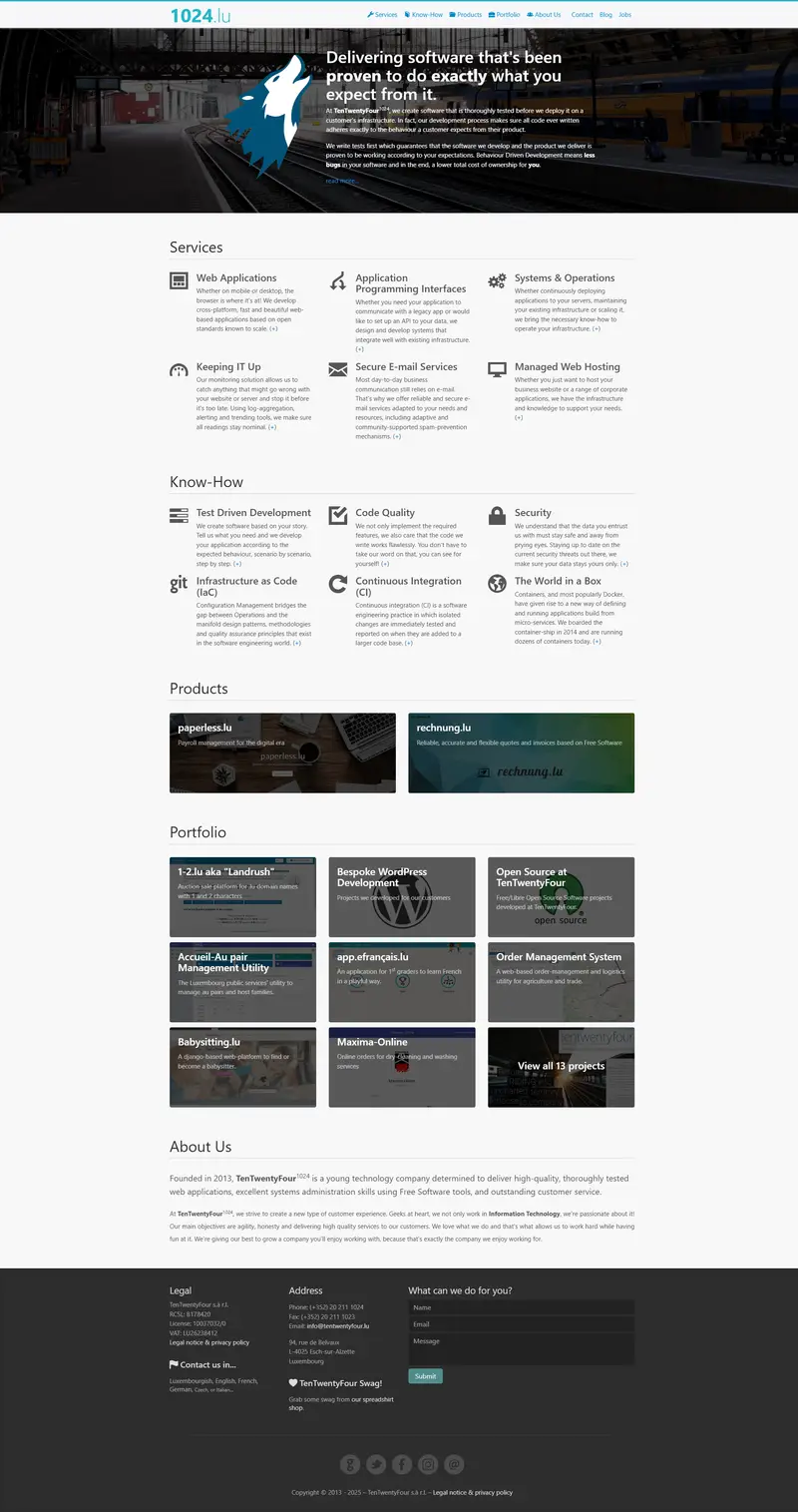 TenTwentyFour S.à r.l. – Welcome to TenTwentyFour — SaaS/Software Product website design screenshot