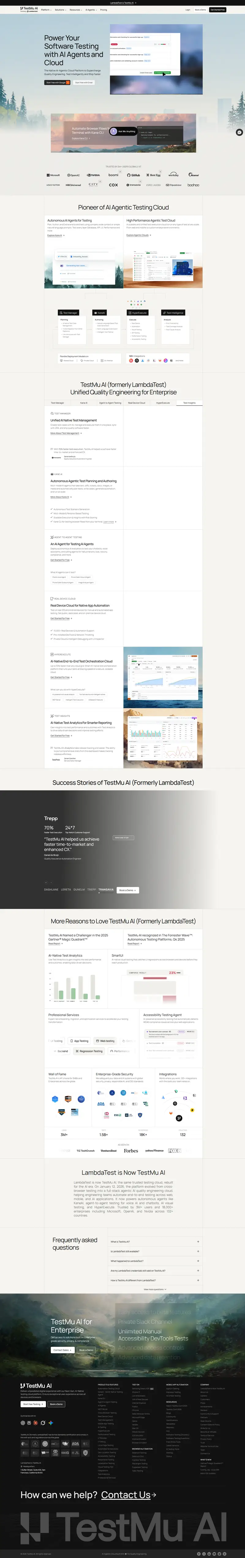 TestMu AI (formerly LambdaTest) | Agentic AI Testing Cloud — SaaS website design screenshot