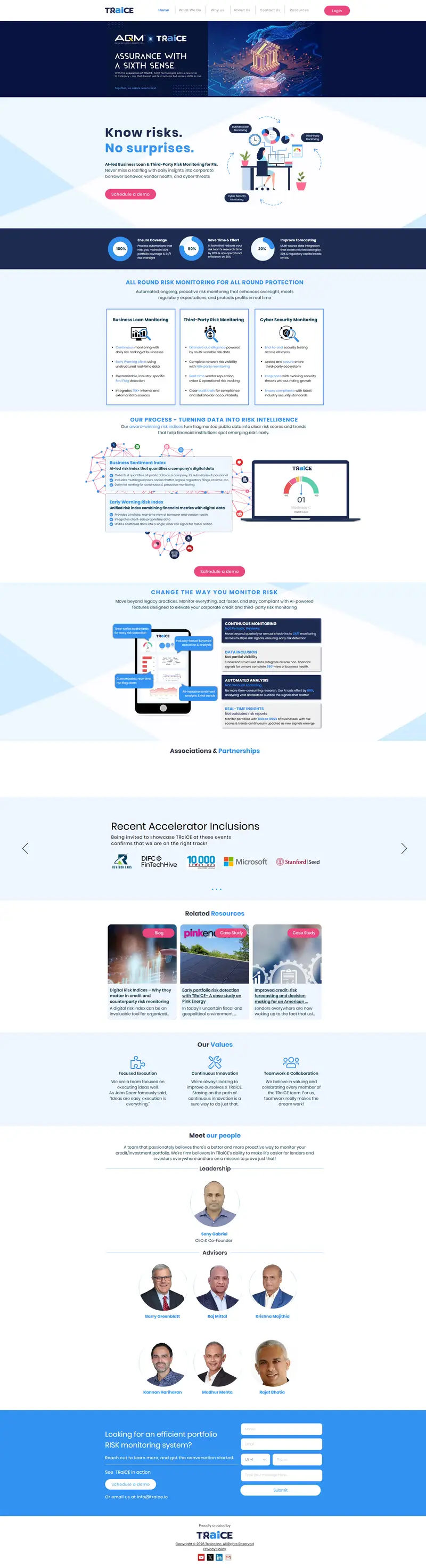 Portfolio Management And Risk Mitigation | TRaiCE — SaaS website design screenshot