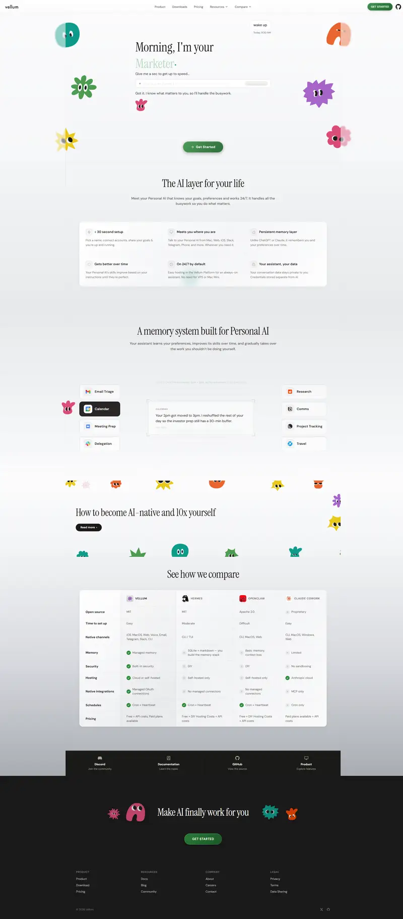 Vellum: Your Personal Intelligence — SaaS website design screenshot