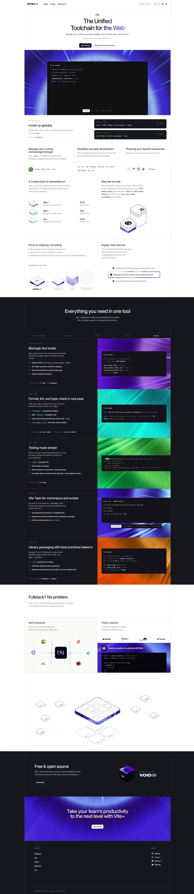 Vite+ | The Unified Toolchain for the Web — SaaS website design screenshot