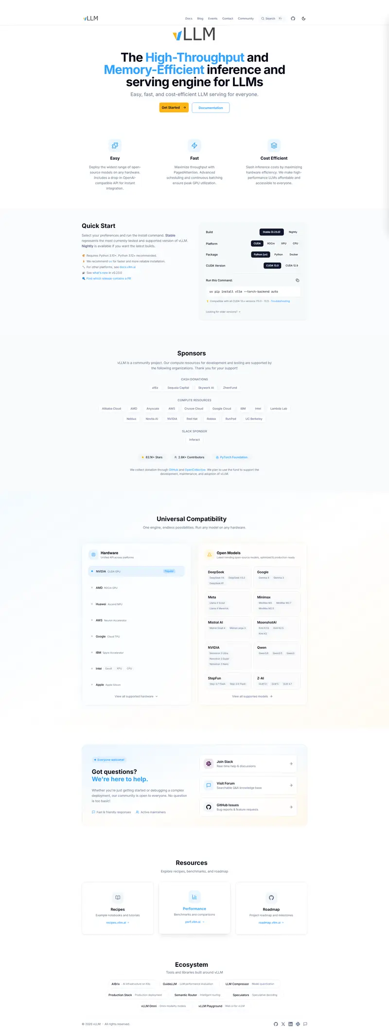 vLLM — SaaS website design screenshot