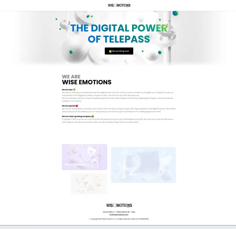 Wise Emotions - The Digital Power of Telepass — SaaS/Software Product website design screenshot