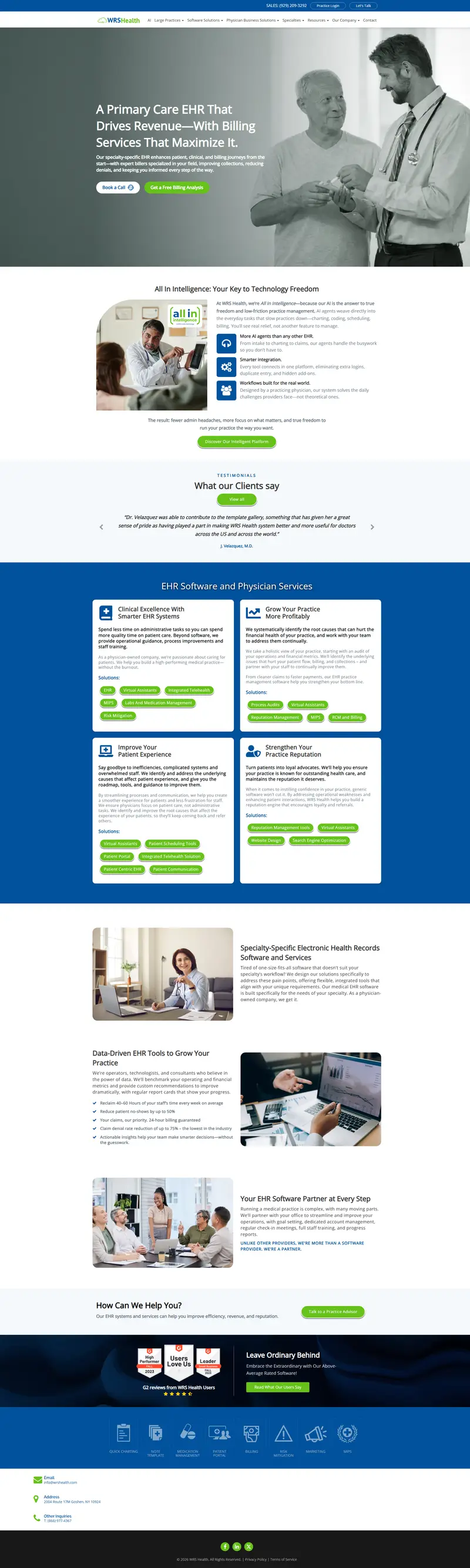 EHR Software and Systems Built for Your Practice | WRS Health — SaaS website design screenshot